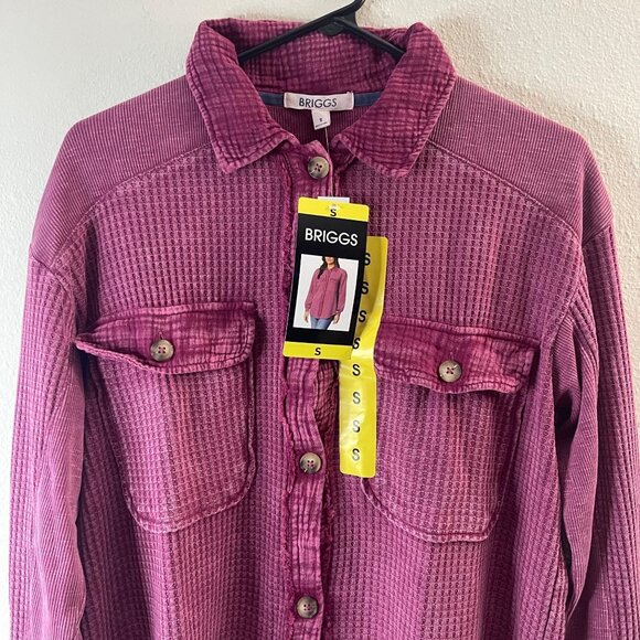 Briggs NWT Women's Relaxed Fit Button Long Sleeve Waffle Shirt Dark Pink - Picture 5 of 16